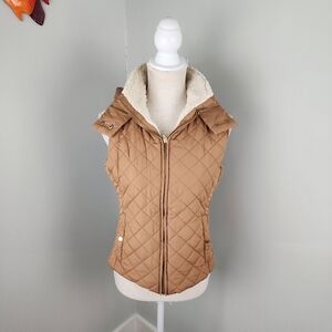 Active USA Quilted Diamond Pattern Front Zip Sherpa Lined Puffer Vest Size Med